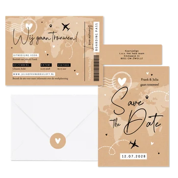Trouwset kraft ticket paspoort wereld reizen